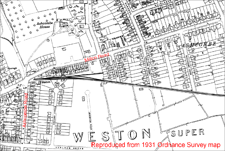 Ashcombe Road 1931 OS map